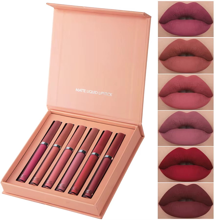 Matte Lip Gloss Set 6 Color Lipstick Smooth and Lasting Display Lip Gloss Waterproof Moisturizing Lipstick Holiday Gift Box Set