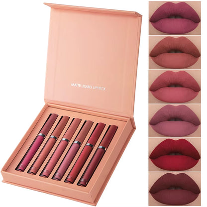 Matte Lip Gloss Set 6 Color Lipstick Smooth and Lasting Display Lip Gloss Waterproof Moisturizing Lipstick Holiday Gift Box Set