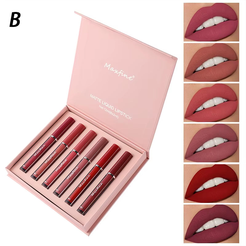 Matte Lip Gloss Set 6 Color Lipstick Smooth and Lasting Display Lip Gloss Waterproof Moisturizing Lipstick Holiday Gift Box Set