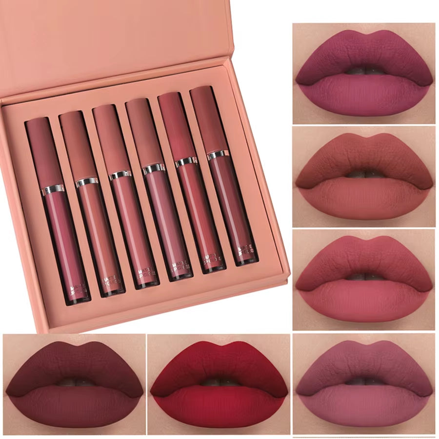 Matte Lip Gloss Set 6 Color Lipstick Smooth and Lasting Display Lip Gloss Waterproof Moisturizing Lipstick Holiday Gift Box Set