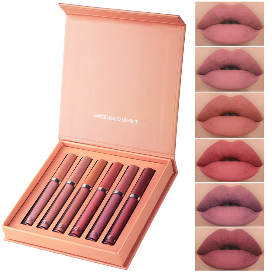 Matte Lip Gloss Set 6 Color Lipstick Smooth and Lasting Display Lip Gloss Waterproof Moisturizing Lipstick Holiday Gift Box Set