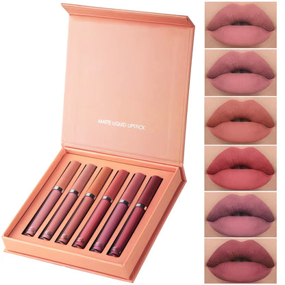 Matte Lip Gloss Set 6 Color Lipstick Smooth and Lasting Display Lip Gloss Waterproof Moisturizing Lipstick Holiday Gift Box Set