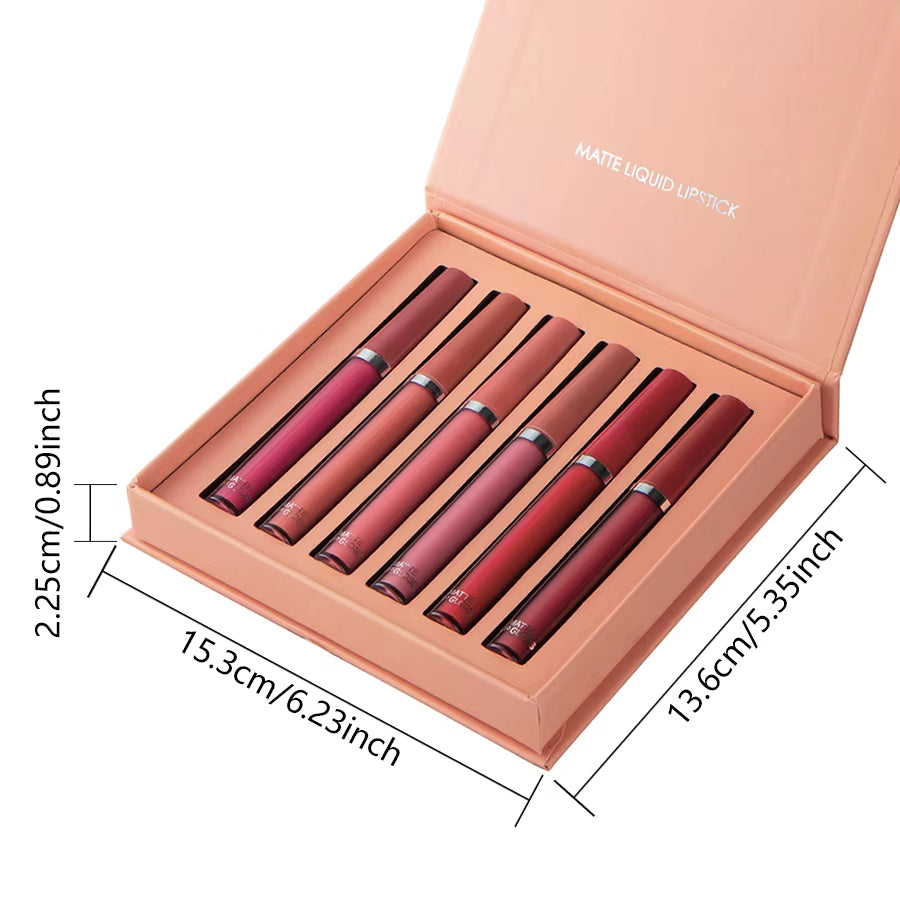 Matte Lip Gloss Set 6 Color Lipstick Smooth and Lasting Display Lip Gloss Waterproof Moisturizing Lipstick Holiday Gift Box Set